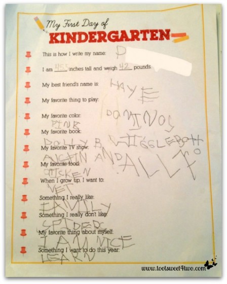 First Day of Kindergarten questionnaire