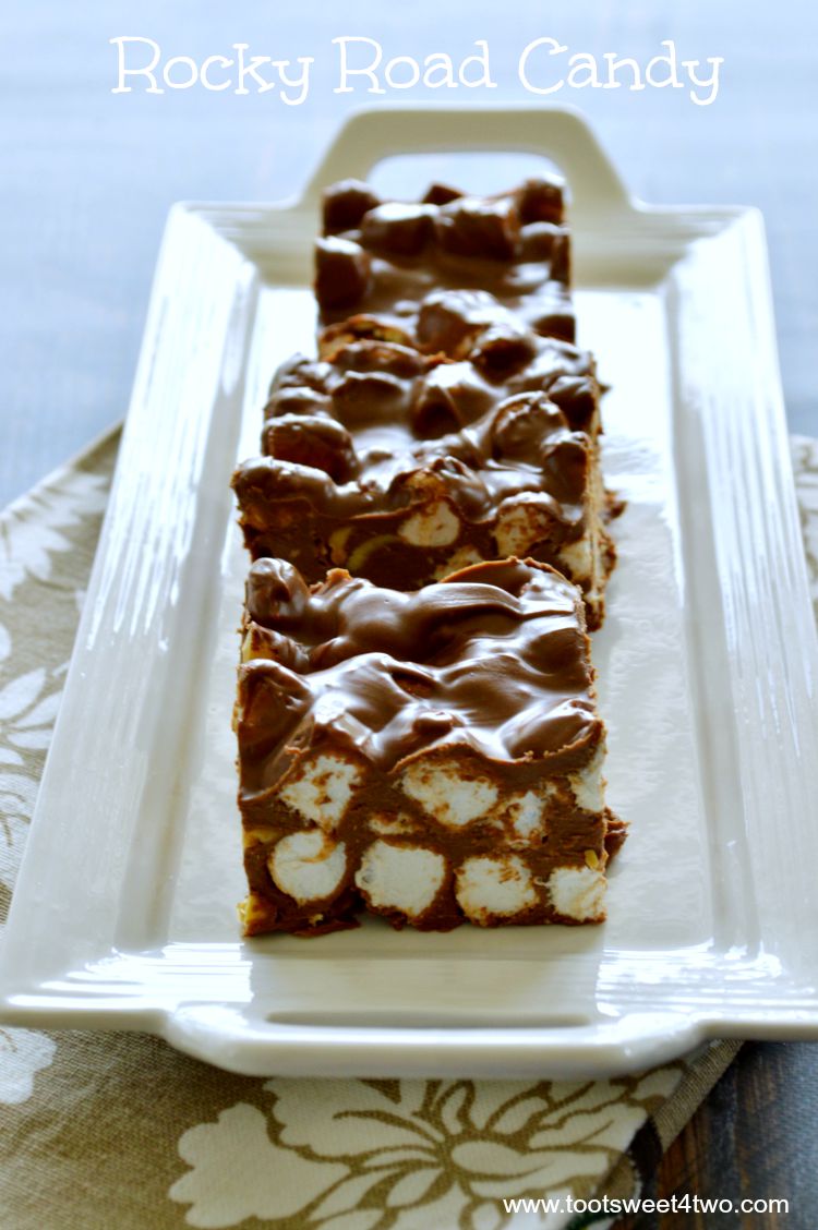 rocky road candy fudge on a white platter