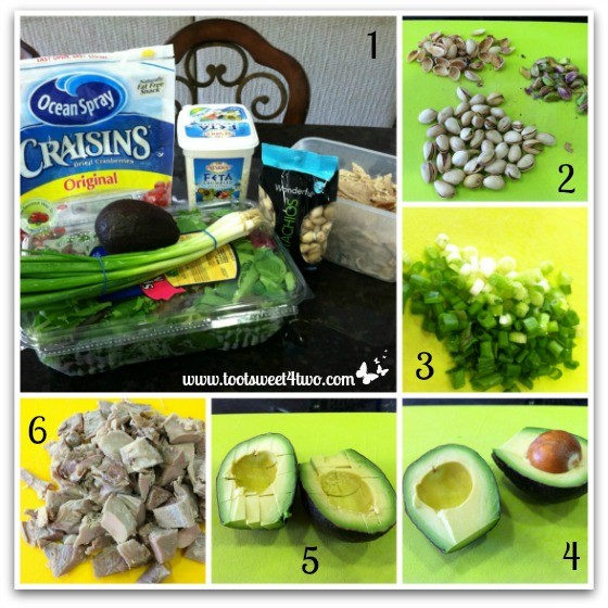 Preparing ingredients for Turkey and Avocado Salad with Craisins