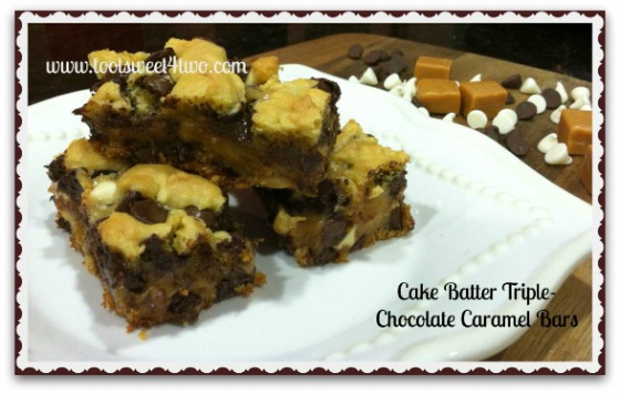 Kill-Your-Sweet-Tooth Cake Batter Triple-Chocolate Caramel Bars