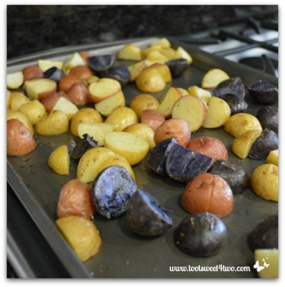 Roasted potatoes for Tri-Colored Roasted Potato Salad