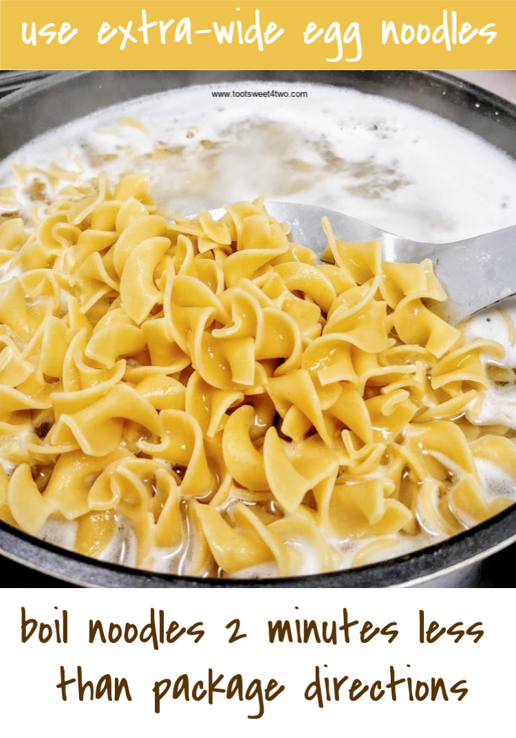 extra wide egg noodles boiling in water
