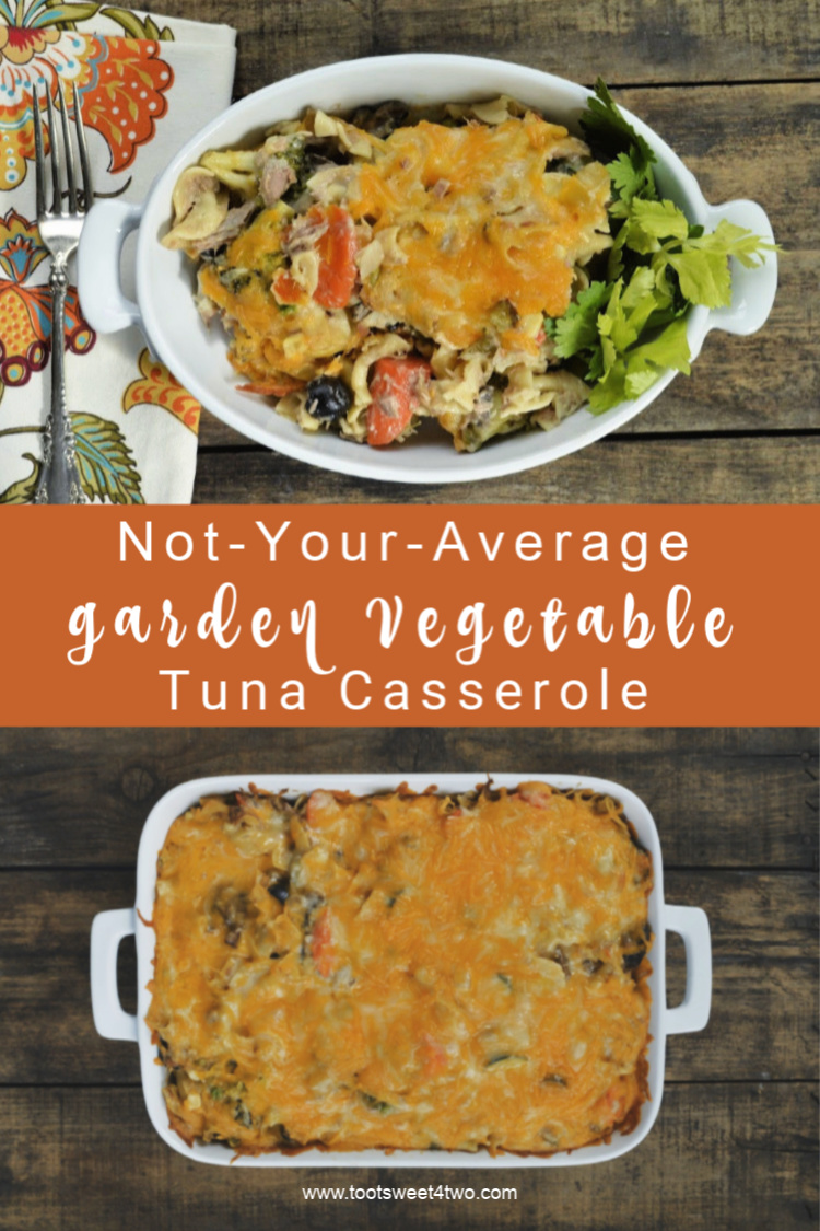 garden vegetable tuna casserole in different casserole dishes