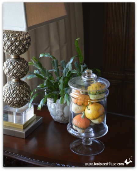 Acorn-shaped squash on an end table