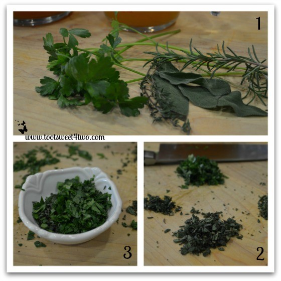 Chopping the herbs for Parsley, Sage, Rosemary and Thyme Turkey Gravy