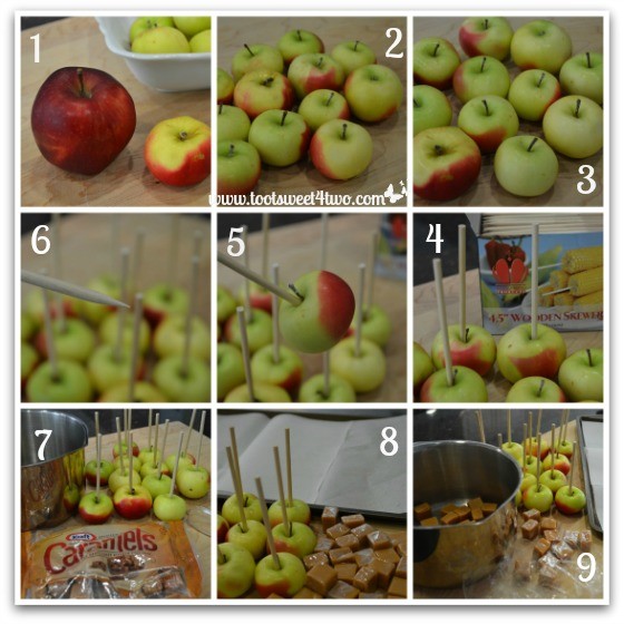 Preparing the apples for Christmas Caramel Apples