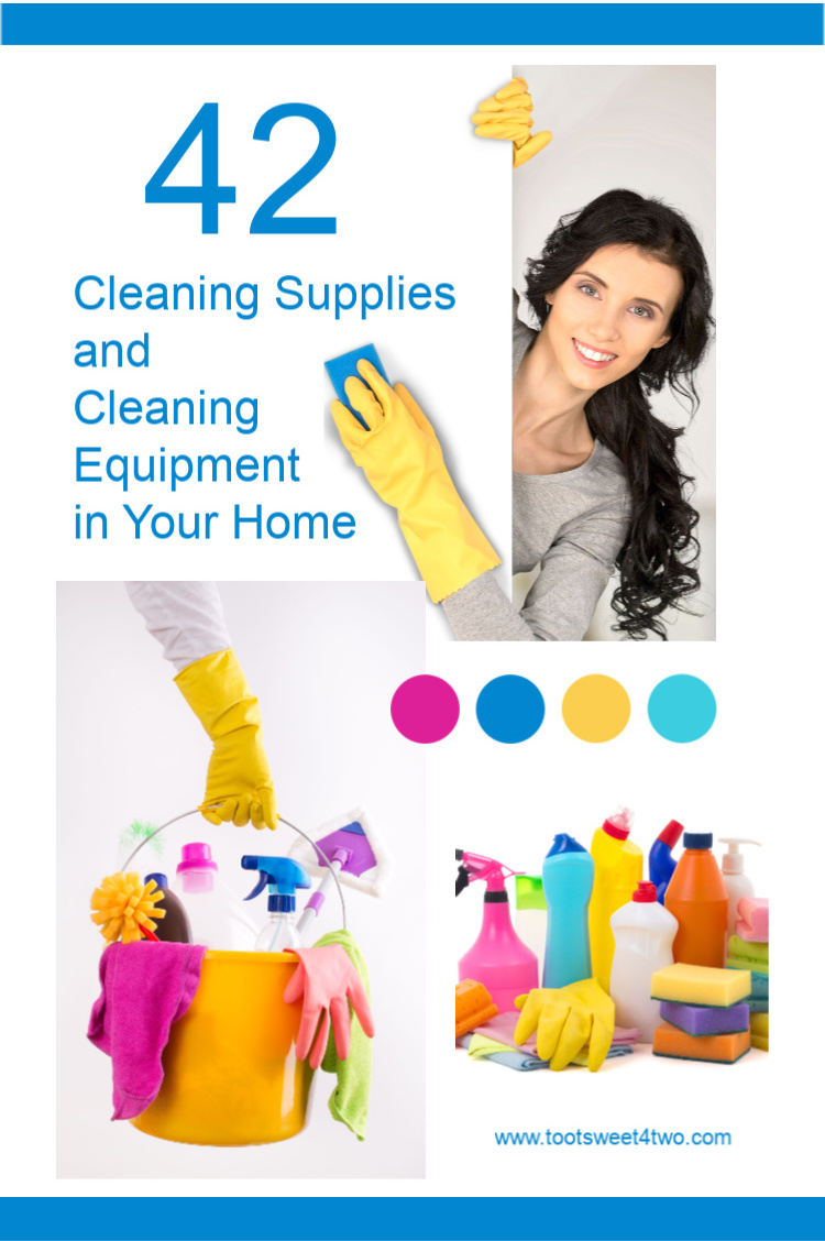 pretty woman in a collage of cleaning supplies 