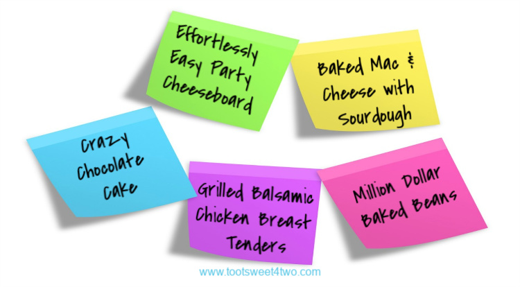 colorful sticky notes with recipe titles on them