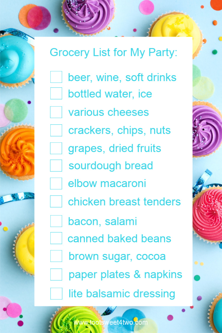 my grocery list on a colorful cupcake background