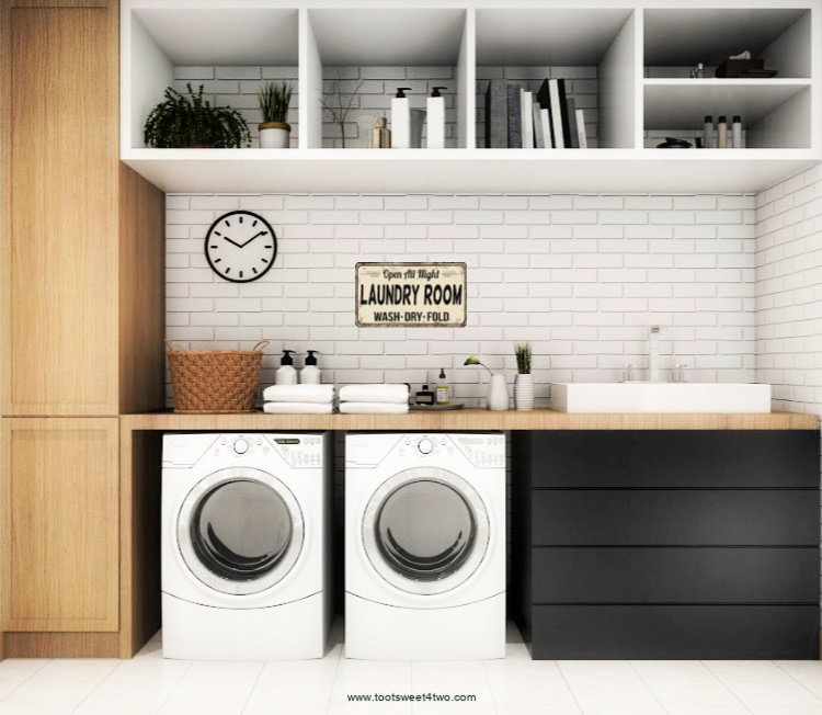 black, white, and brown laundry room