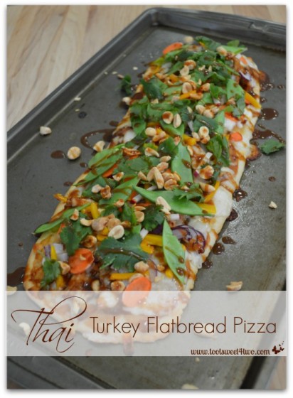 Thai Turkey Flatbread Pizza on baking sheet