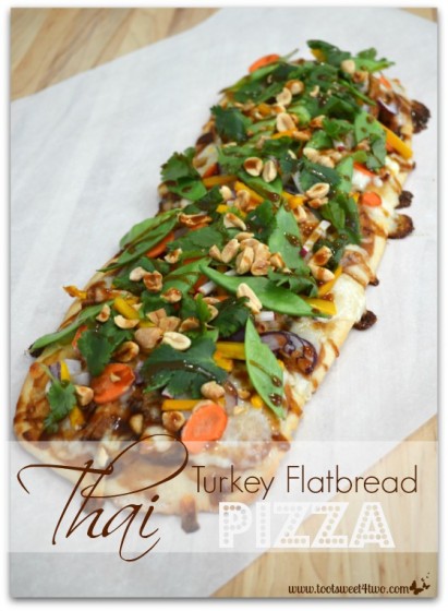 Thai Turkey Flatbread Pizza on chopping board