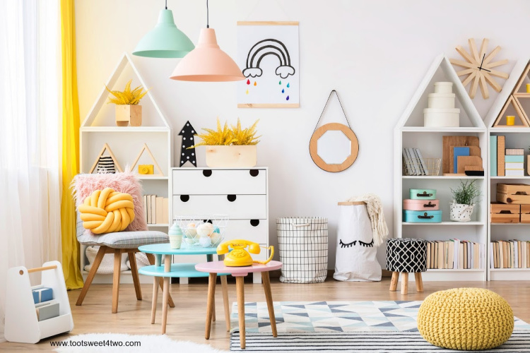Fun child's bedroom play area in pastel colors