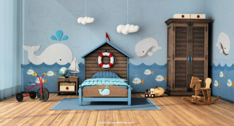 cute whale-themed child's bedroom