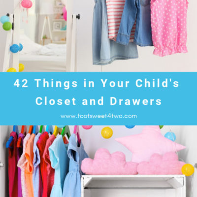child's closet with hanging clothes and clothes on shelves