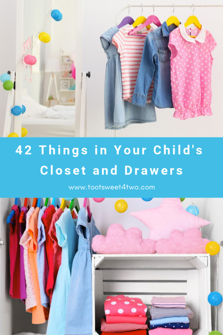 child's closet with hanging clothes and clothes on shelves