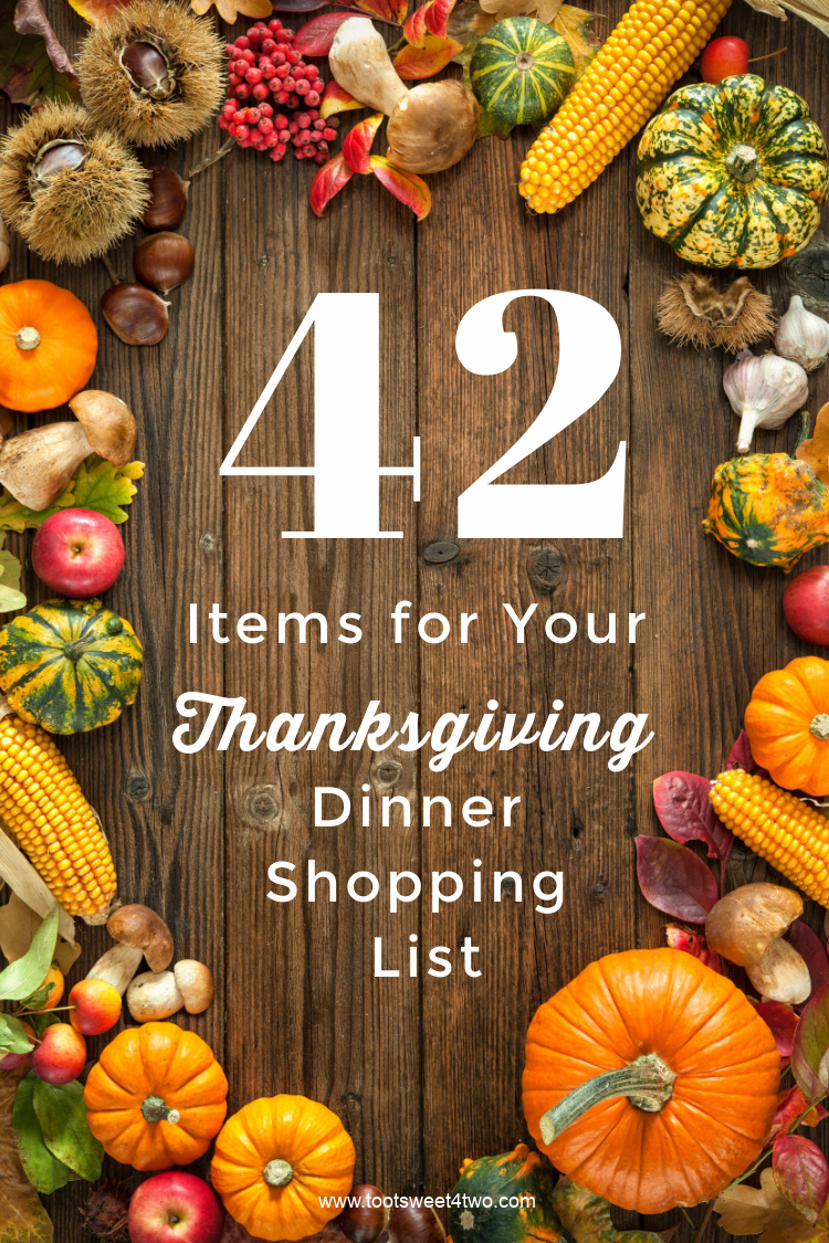 Thanksgiving ingredients background flatlay for 42 Items for Your Thanksgiving Dinner Shopping List