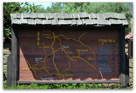 Wooden map sign at Mission San Antonio de Pala