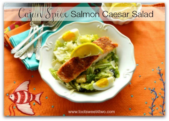 Cajun Spice Salmon Caesar on fish placemat
