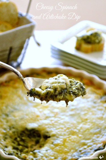 Cheesy Spinach and Artichoke Dip on a spoon