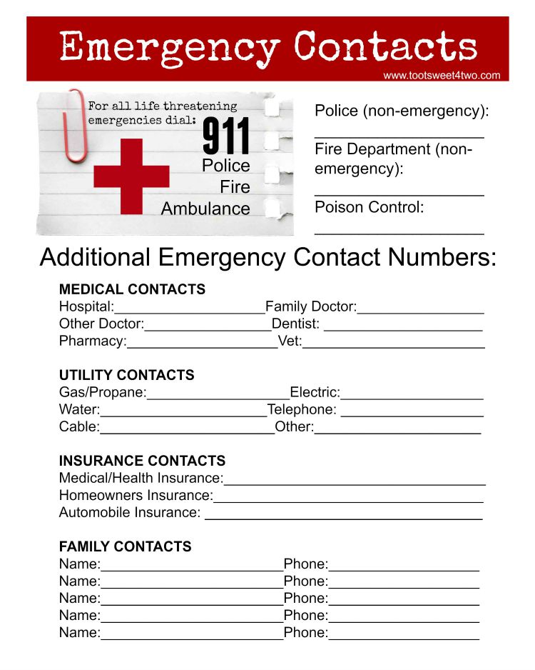 Emergency Contact Sheet Template Master Template