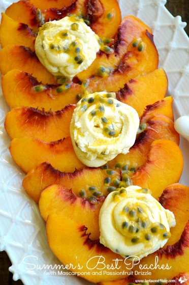 Summer's Best Peaches with Mascarpone and Passionfruit Drizzle vertical close-up