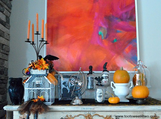 Halloween decorations on living room cabinet