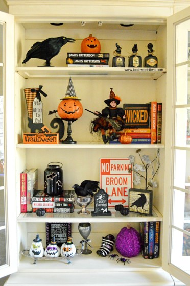 Office cabinet decorated for Halloween