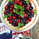 An easy, no-bake dessert, Patriotic Summer Berry Double-Cream Tart is a winning recipe to celebrate 4th of July or any red, white and blue holiday. A flaky, store-bought sweet pastry tart shell covered with a sweet double-cream filling and topped with fresh fruit, makes a beautiful and delicious treat for Independence Day! | www.tootsweet4two.com
