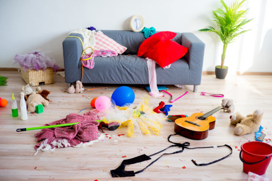 Image of an extremely messy living room