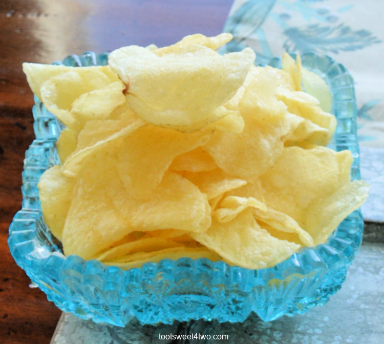 Potato Chips in blue crystal bowl