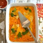 Cheesy Fiesta Salsa Chicken and Rice Bake is an easy and delicious dinner recipe for a busy night. Dump 7 simple ingredients in a casserole dish and bake! This easy prep casserole takes less than 10 minutes to assemble and dinner is served in under an hour! | www.tootsweet4two.com
