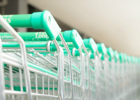 Shopping carts lined up for customers