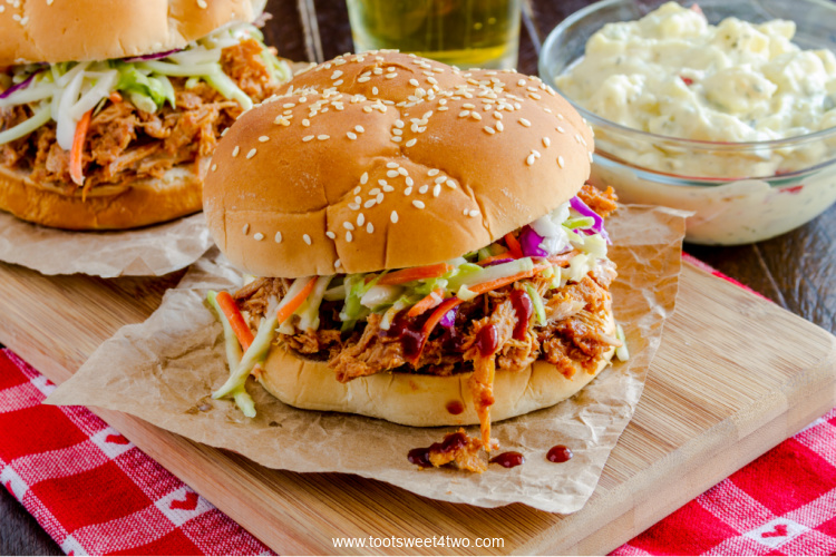 BBQ Pulled Pork Sandwiches on rumpled brown paper