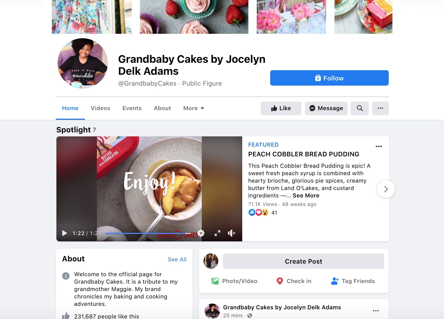 Screenshot of the Facebook account for Grandbaby Cakes.