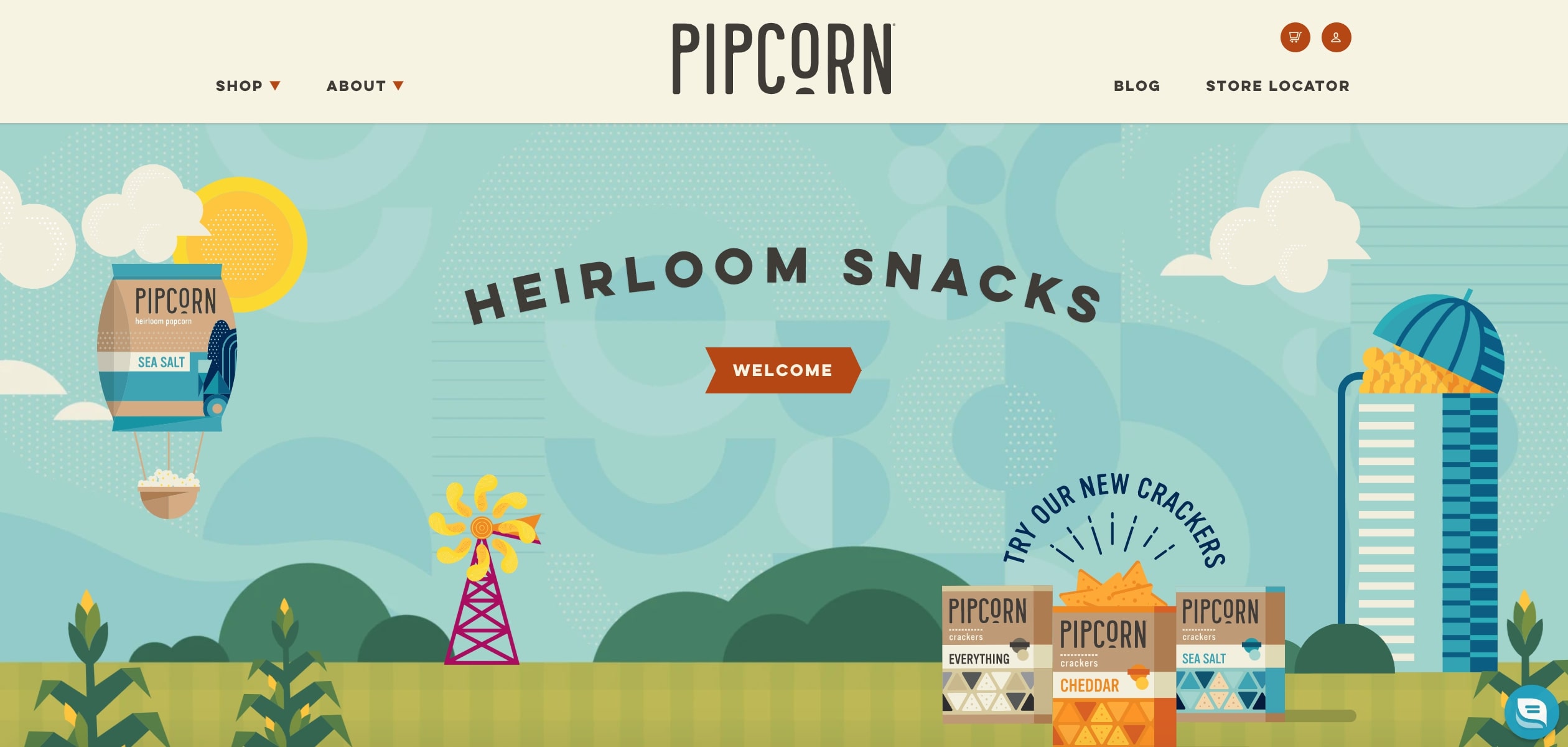 Website for sustainable snack brand Pipcorn.