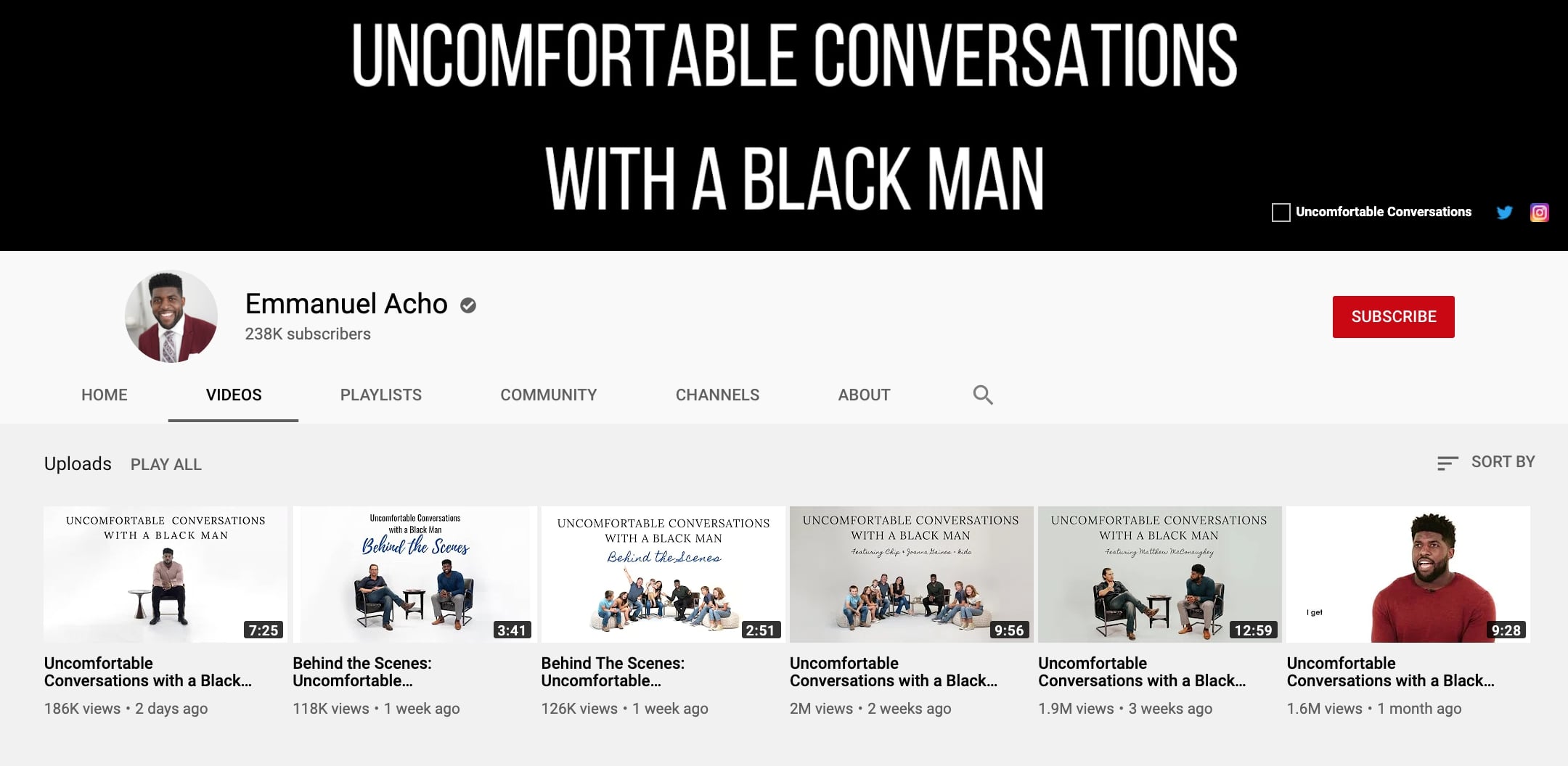 Screenshot of Youtube channel "Uncomfortable Conversations with a Black Man"