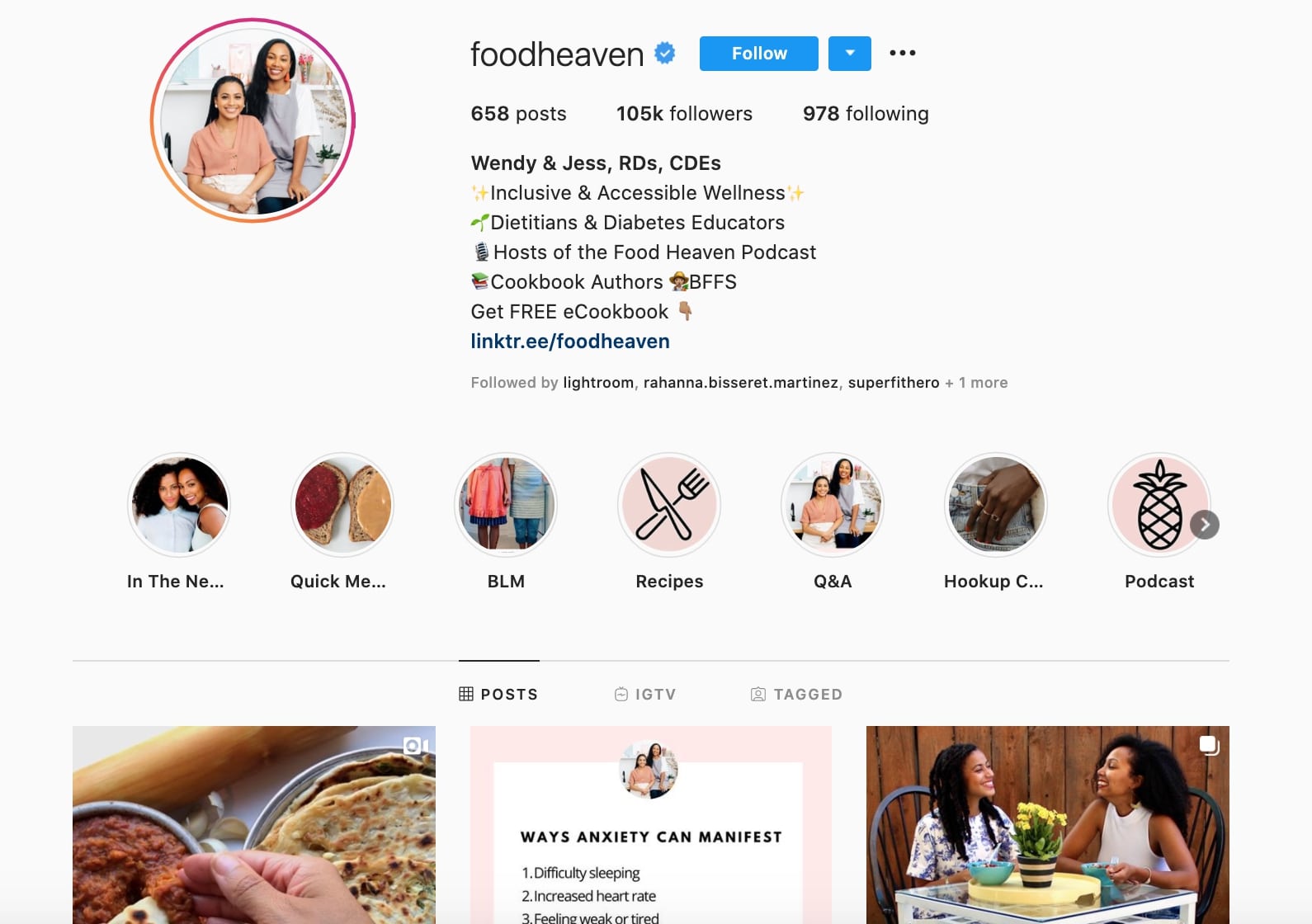 Screenshot of the Food Heaven Instagram account.