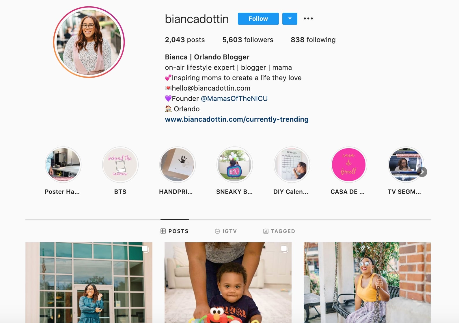 Screenshot of Bianca Dottin's Instagram account.