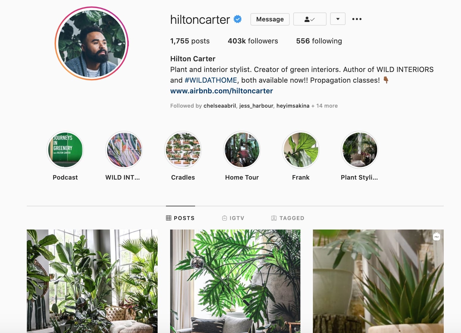 Screenshot of Hilton Carter's Instagram account.