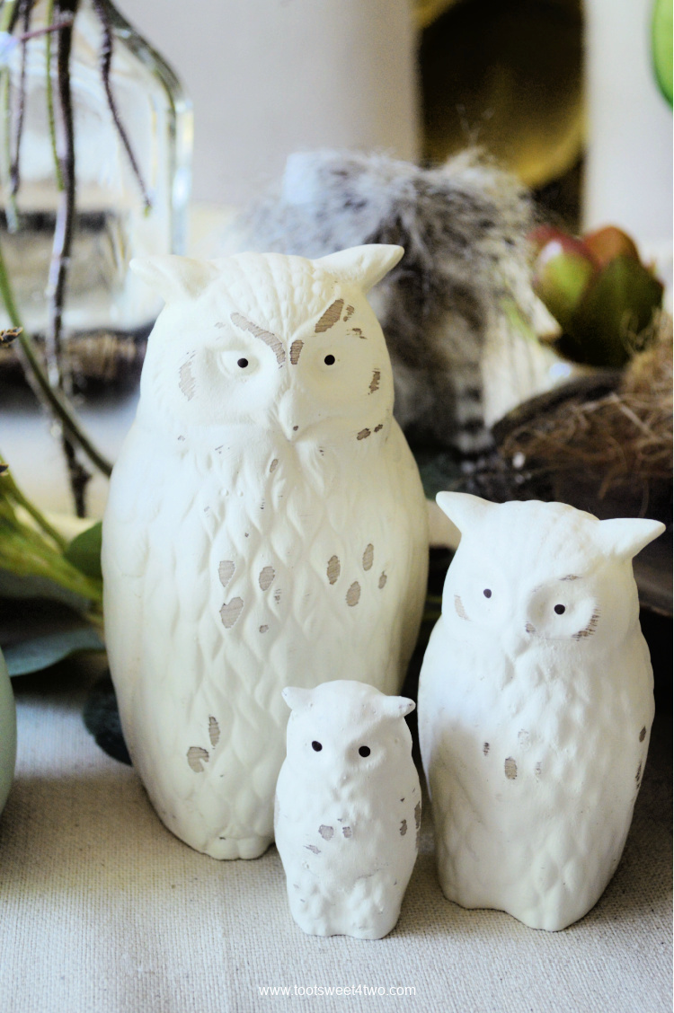 Owl Table Decor - 3 White Ceramic Owls
