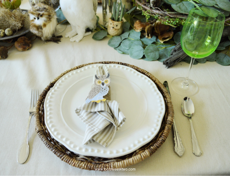 Gray Long-eared Owl Napkin Ring on dining table