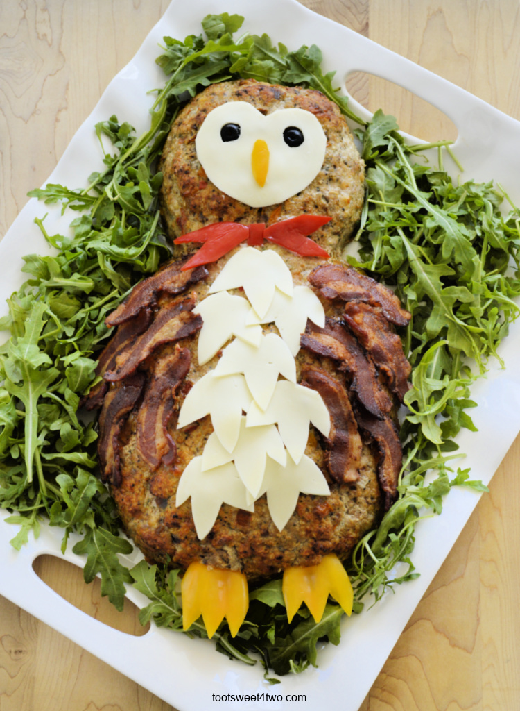 Party Food Ideas - Barn Owl Meatloaf on a bed of arugula