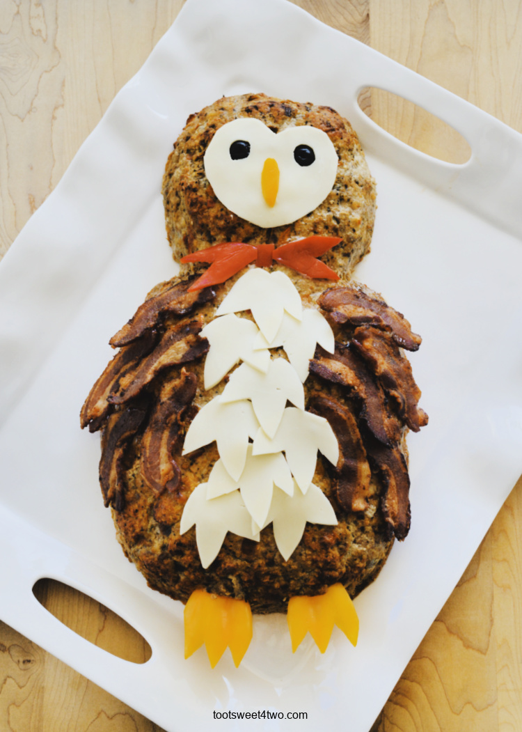 Party Food Ideas - Owl Meatloaf with Cheese Feathers