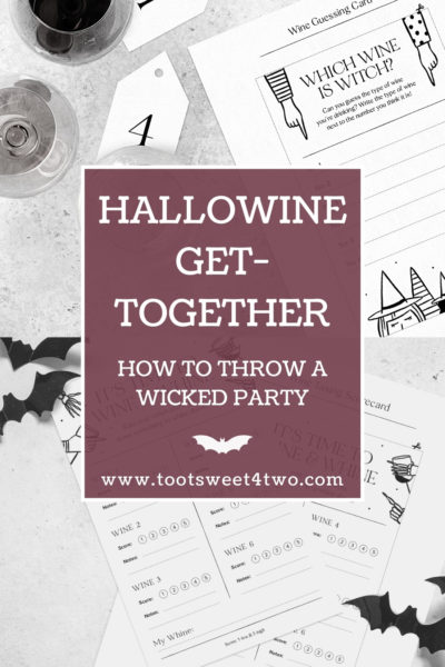 Pinterest graphic for post titled Hallowine Get-Together.